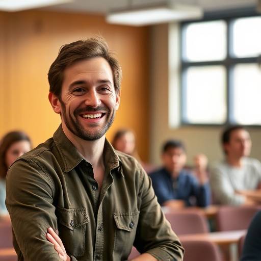 Instrutor de curso sorrindo durante a aula